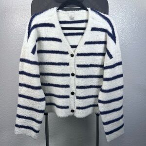 A New Day Women’s Blue/White Striped Cardigan Sweater Size L